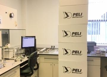 stack of boxes in a lab